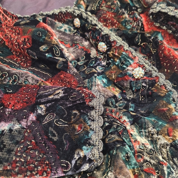 80s VINTAGE SHUET YOUNG For HW, Black Floral Velour Teddy Jacket, US Women's 6 - Picture 11 of 12